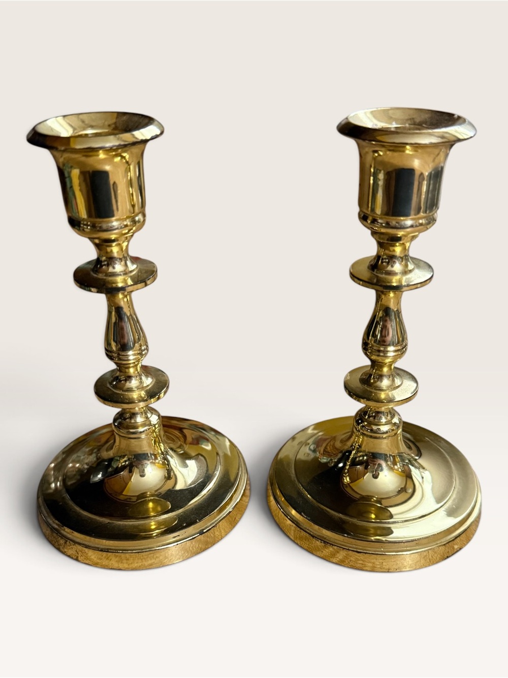 Vintage Solid Brass Candlestick Holders Classic Turned & Ringed Stem Design